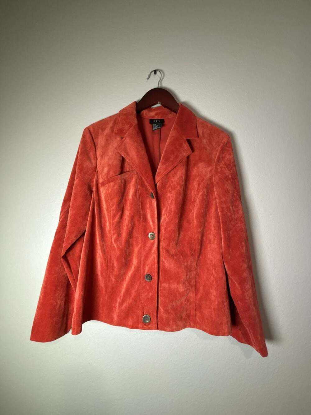 R.Q.T. Women's Orange Faux Suede Button Front Blazer Size L